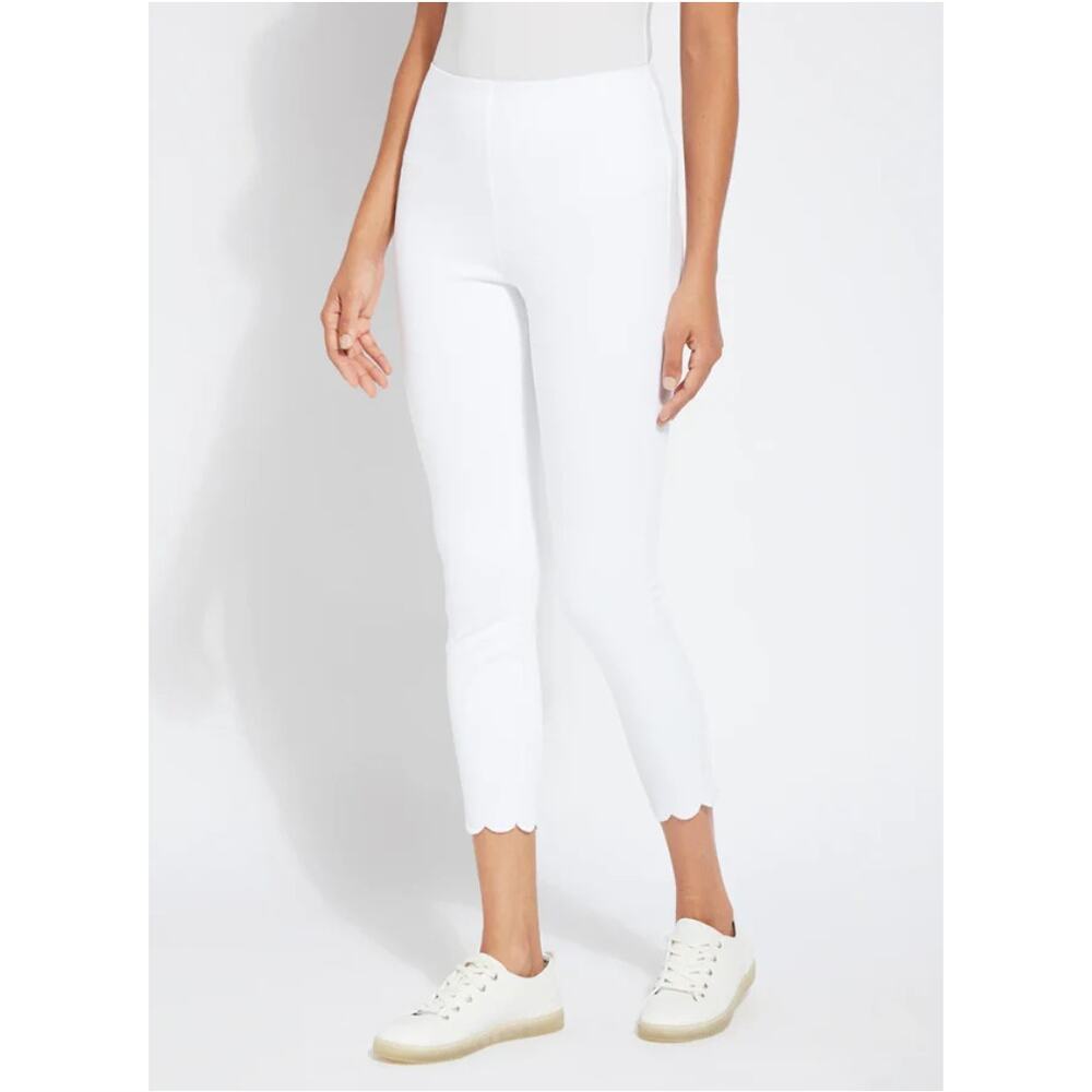 NWT Lysse White Scalloped Hem Pants Stretch Skinny Mid Rise Cropped Womens Sz S